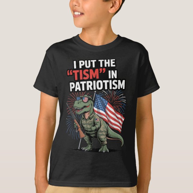 Jag satte Tismen i Patriotism USA flagga T-rex Din T Shirt (Framsida)