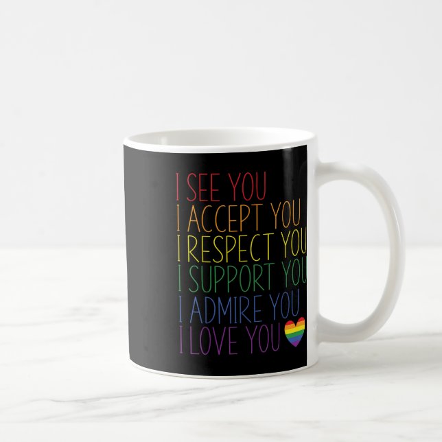 Jag ser Acceptera Respekt Stöd Bewundera Älskar Di Kaffemugg (Höger)