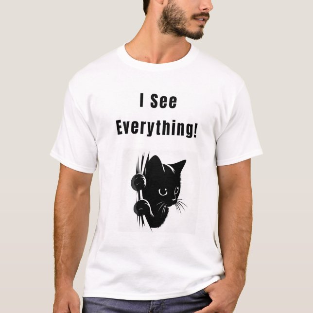 Jag ser allt! Funny Cat T Shirt (Framsida)