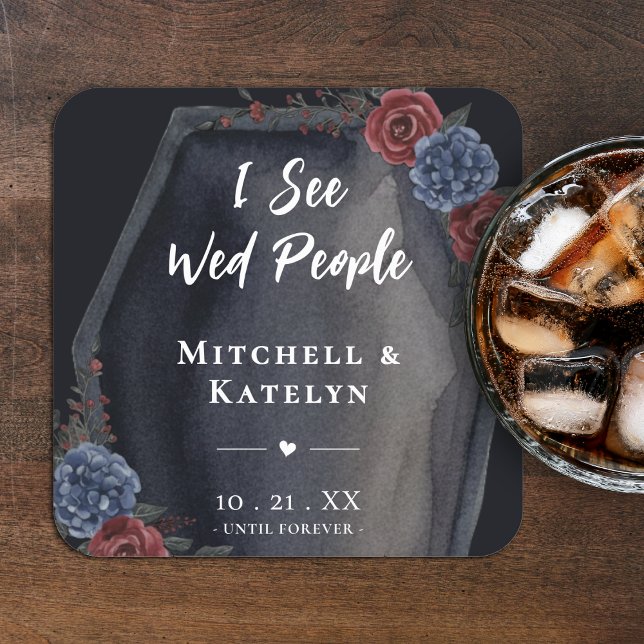 Jag Ser Bröllopsfolk Kistans Blommiga Gotiska Bröl Underlägg Papper Kvadrat (I See Wed People Coffin Floral Gothic Wedding Square Paper Coaster
)