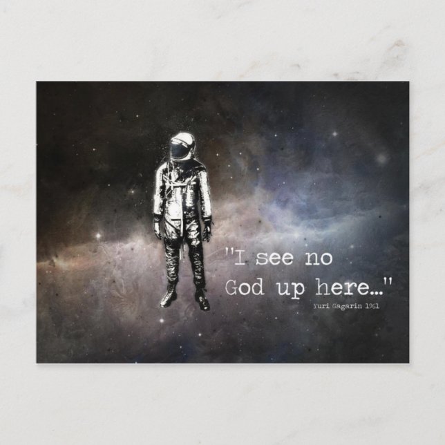 Jag ser ingen gud här uppe vykort (Framsida)
