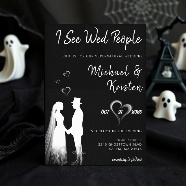 Jag Ser Vigda Människor Gothic Ghost Halloween Brö Inbjudningar (I See Wed People Gothic Ghost Halloween Wedding Invitation
)