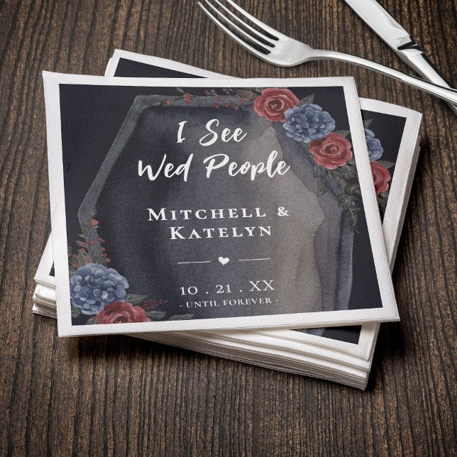 Jag Ser Vigda Människor Kist Blommig Gotisk Bröllo Pappersservett (I See Wed People Coffin Floral Gothic Wedding Napkins
)