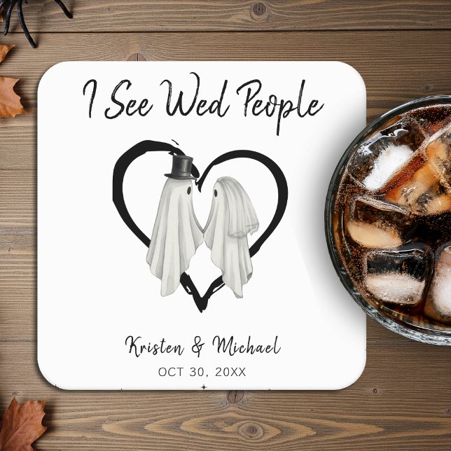 Jag ser Wed People Ghost Halloween Bröllop Underlägg Papper Kvadrat (I See Wed People Ghost Halloween Wedding Square Paper Coaster
)