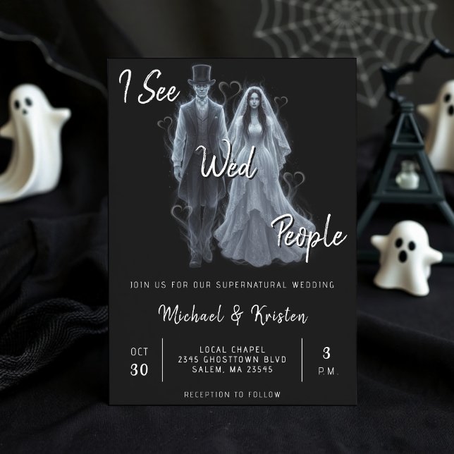 Jag ser Wed People Gothic Ghost Halloween Bröllop Inbjudningar (I See Wed People Gothic Ghost Halloween Wedding Invitation
)