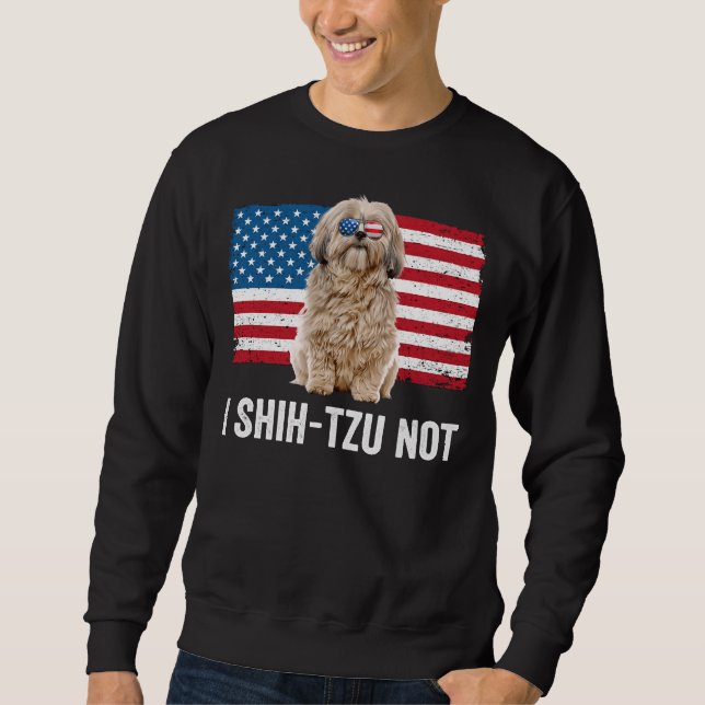 Jag Shih Tzu Not American Flagga Hundägare Shih Tz Lång Ärmad Tröja (Framsida)