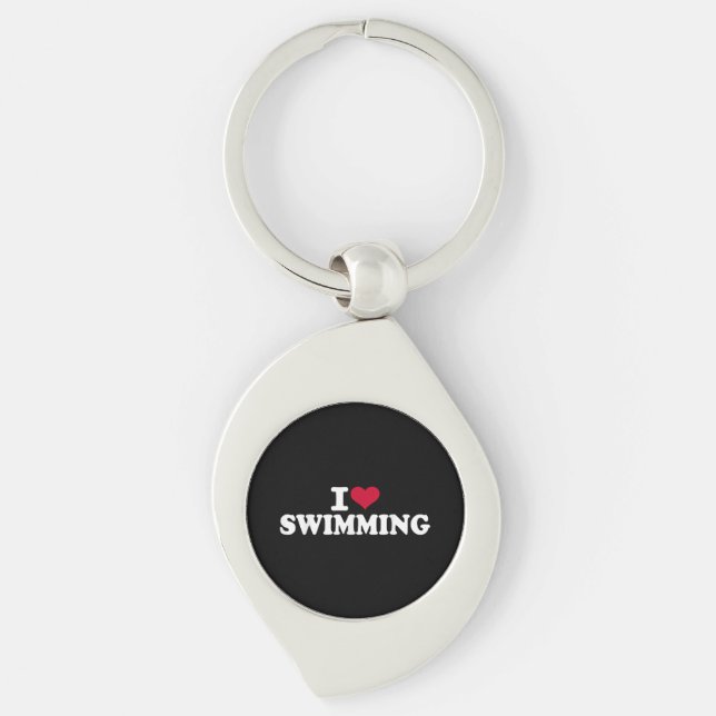 Jag simmar i kärlek swirl silverfärgad nyckelring (Framsidan)