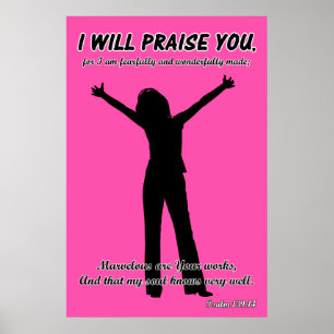 Jag ska berömma er - Psalm 139:14 Rosa Silhouette Poster