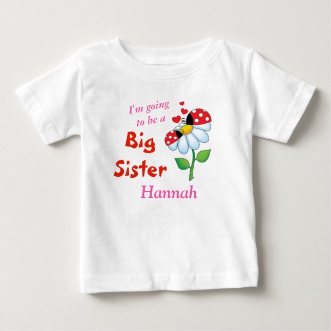 Jag ska bli en Big Sister Ladybugs Flower Tee Shirt (Framsida)