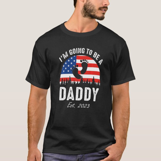 Jag ska bli pappa Est 2023 US Flagga Premium T Shirt (Framsida)