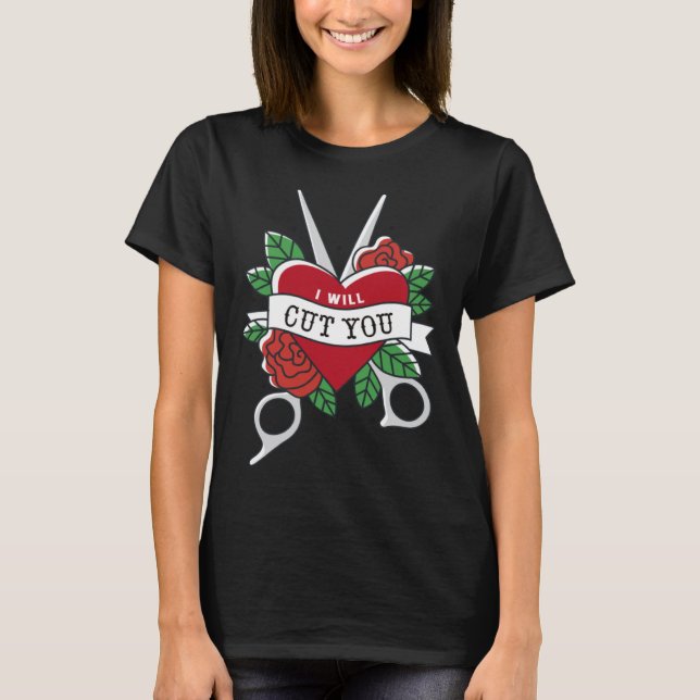 Jag ska klippa dig saxar, frisört hjärta t shirt (Framsida)