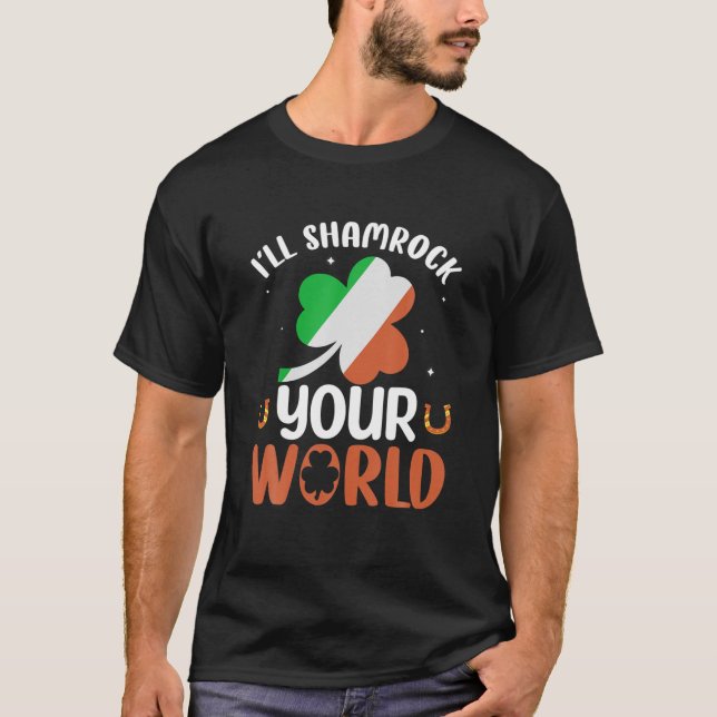 Jag ska Shamrock Your World Irish Flagga Horseshoe T Shirt (Framsida)