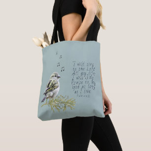Jag ska Sjunga till Lord Psalm Bird Art Christian Tygkasse