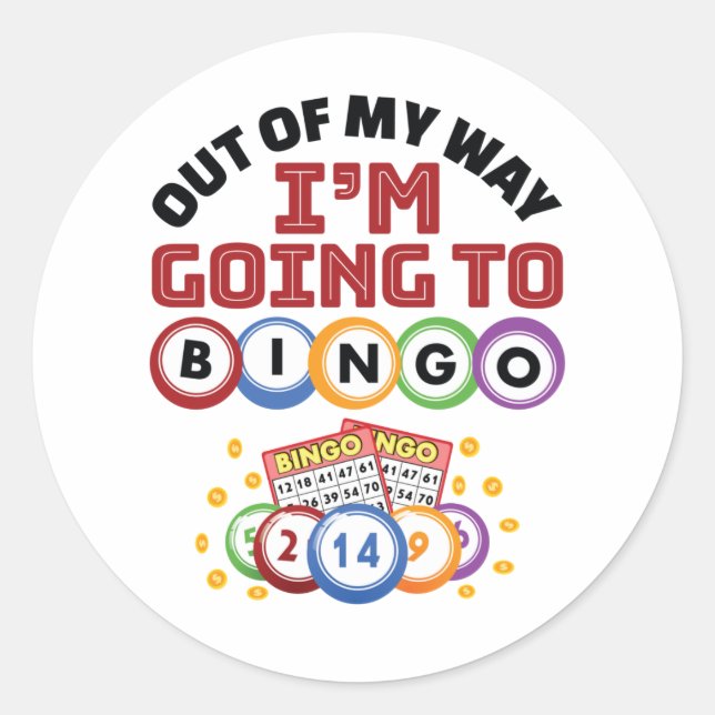 Jag ska till Bingo. Runt Klistermärke (Framsida)