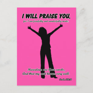 Jag skall prisa Dig - Psalm 139:14 Rosa siluett Vykort