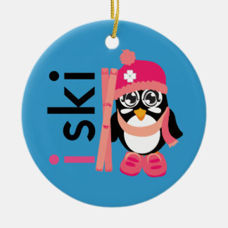 Jag skidar pingvinet julgransprydnad keramik