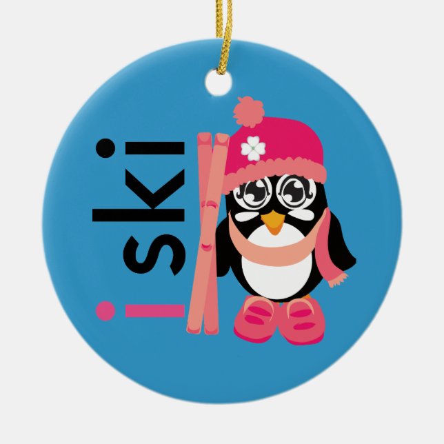 Jag skidar pingvinet julgransprydnad keramik (Framsidan)