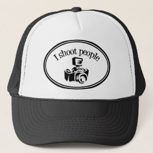 Jag skjuter folk Retro fotograf kameran B&W Truckerkeps