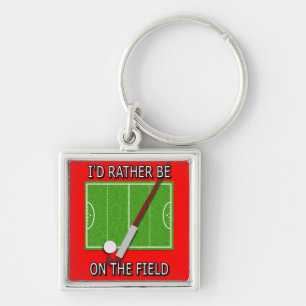 Jag skulle är ganska på fält (hockey) Keychain Fyrkantig Silverfärgad Nyckelring