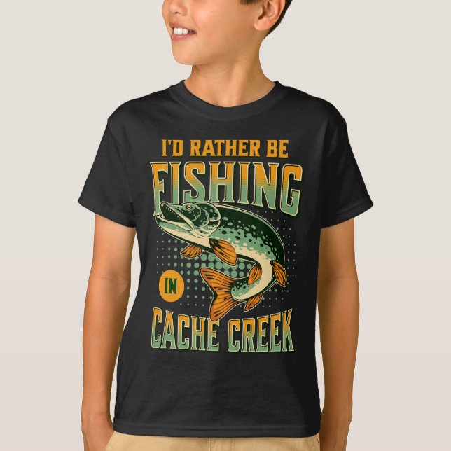 Jag skulle hellre fiska i Cache Bäck T Shirt (Framsida)