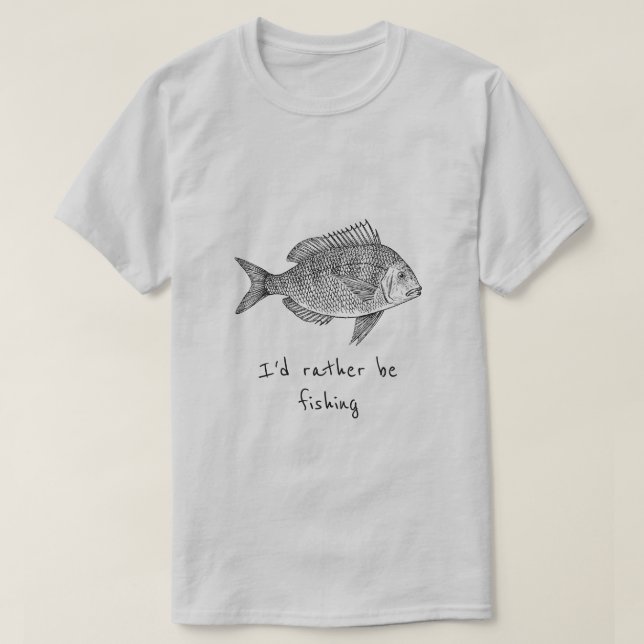 Jag skulle hellre fiska slogan och fiska fanatisk  t shirt (Design framsida)