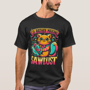 Jag skulle hellre Skapar Sawdust Funny Cat-design T Shirt