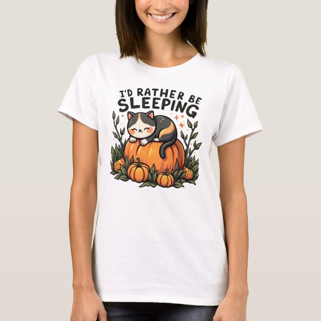 Jag skulle hellre sova - Mysigt klatt på Pumpkin T Shirt (Framsida)