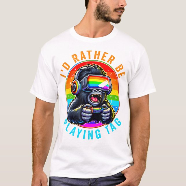 Jag skulle hellre spela Märkre Gorilla Monke Märkr T Shirt (Framsida)