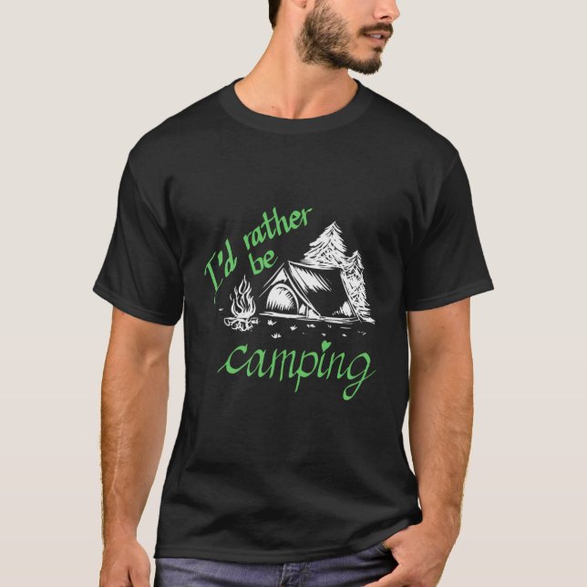 Jag skulle hellre vara Camping Woodcut-Stil Hoodie T Shirt (Framsida)
