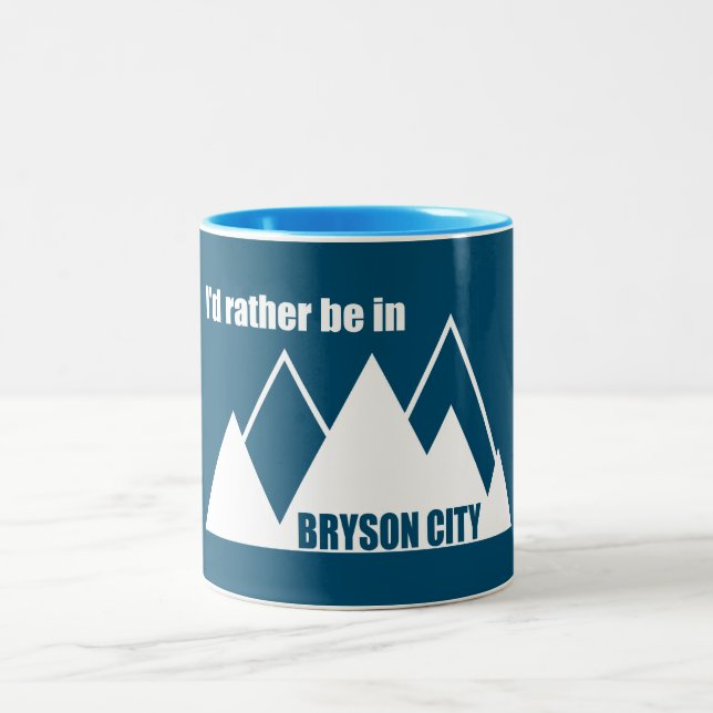 Jag skulle hellre vara i Bryson City Mountain Två-Tonad Mugg (Center)
