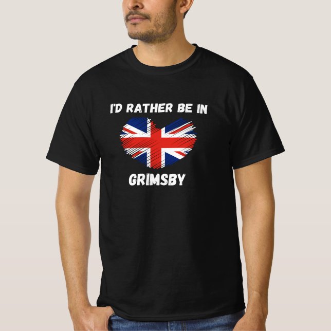 Jag skulle hellre vara i Grimsby - Union Jack Hear T Shirt (Framsida)