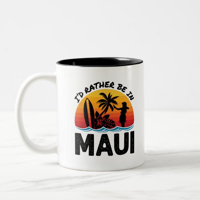 Jag skulle hellre vara i Maui Hawaii Två-Tonad Mugg (Vänster)