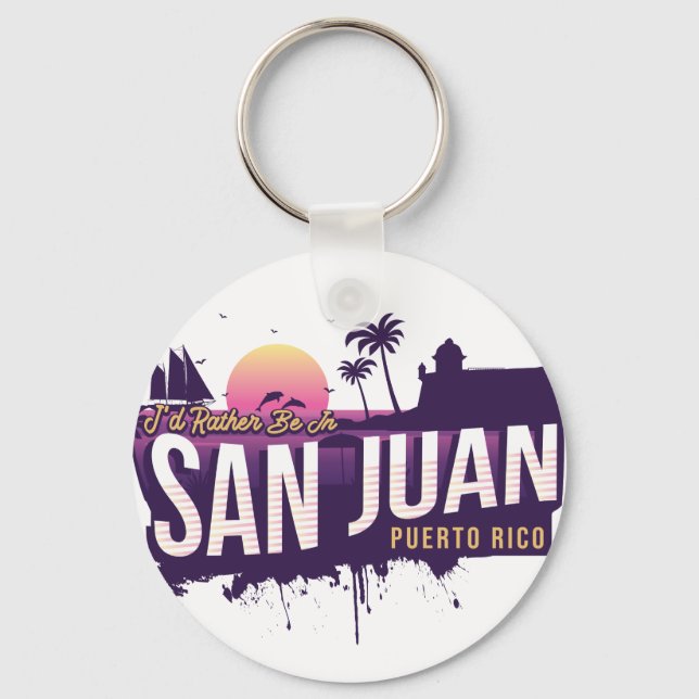 Jag skulle hellre vara i San Juan Puerto Rico Vint Nyckelring (Framsida)