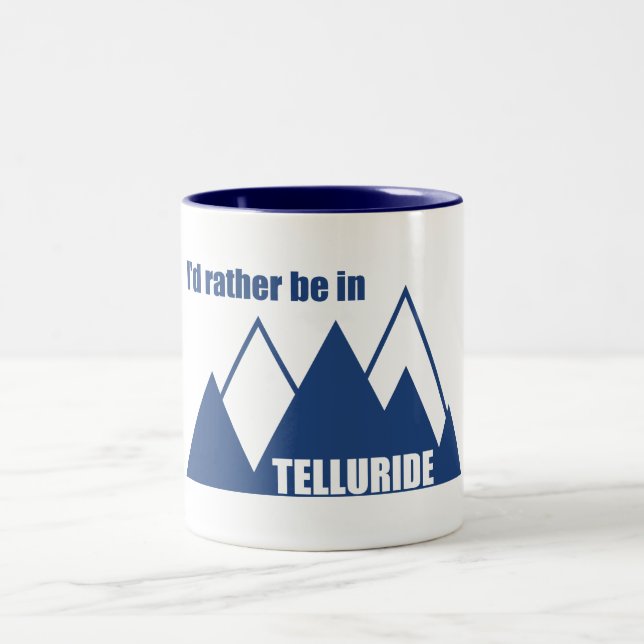 Jag skulle hellre vara i Telluride Mountain Två-Tonad Mugg (Center)
