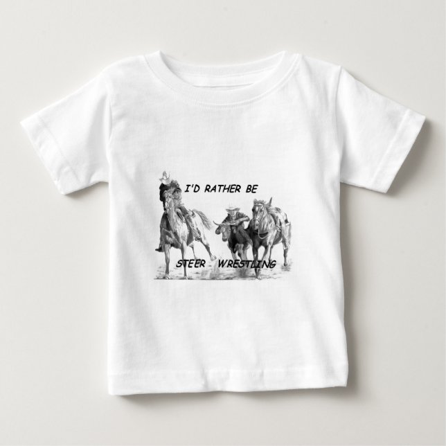 Jag skulle hellre vara Steer Wrestling Tee Shirt (Framsida)