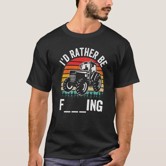 Jag skulle hellre vara traktor Retro Sunset Farmer T Shirt (Framsida)