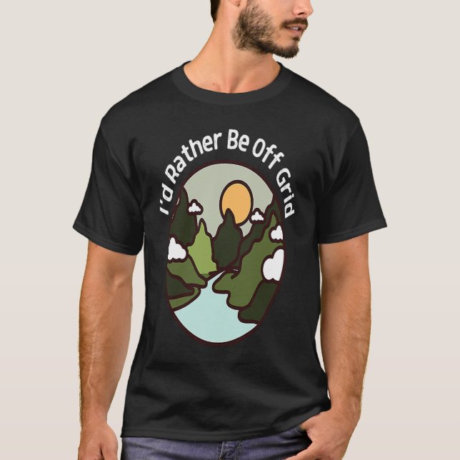 Jag skulle hellre vara utanför Grid Lycklig Campin T Shirt (Framsida)