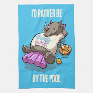 Jag skulle hellre vara vid Bassäng Rhino Party Kökshandduk