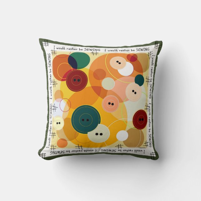 Jag skulle hellre vilja vara Sewing Buttons Kudde (Framsida)