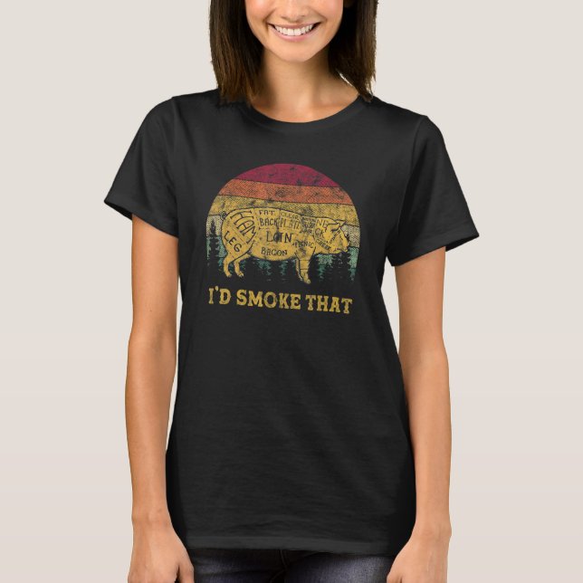 Jag skulle röka att Gris Gris-Bacon Ham T Shirt (Framsida)