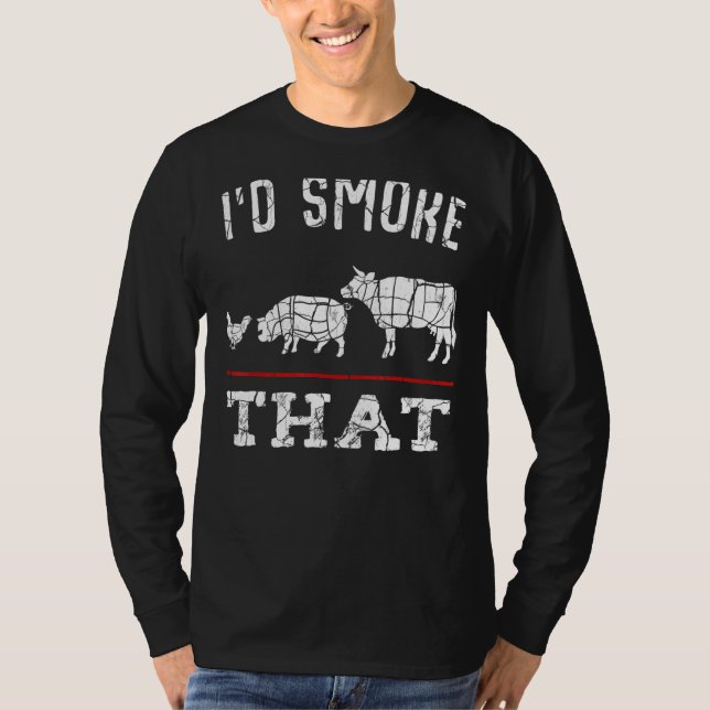 Jag skulle röka att Kött Barbeque Backyard Gaterin T Shirt (Framsida)
