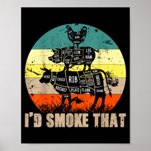 Jag skulle röka den barbecue retro grillning vinta poster