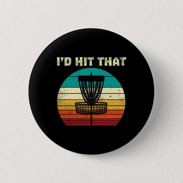 Jag skulle slå den Disc Golf Sket Solnedgång Retro Knapp (Framsida)