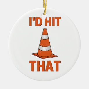 Jag skulle slått den lustiga autokross orange cone julgransprydnad keramik