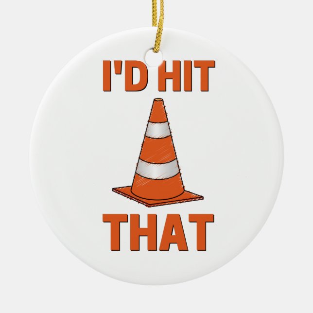 Jag skulle slått den lustiga autokross orange cone julgransprydnad keramik (Framsidan)