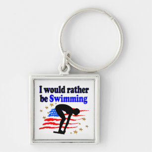 JAG SKULLE SNARARE BLI SVÄLJARE I USA. FYRKANTIG SILVERFÄRGAD NYCKELRING