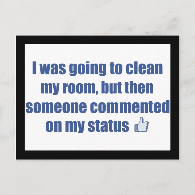 Jag skulle städa mitt rum, men.... vykort (Framsida)