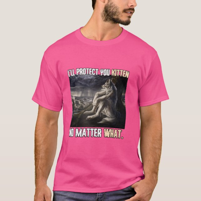 Jag skyddar dig Kitten Funny Alpha Werevargs Varg T Shirt (Framsida)