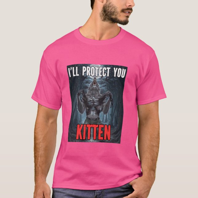 Jag skyddar dig Kitten Funny Alpha Werevargs Varg T Shirt (Framsida)