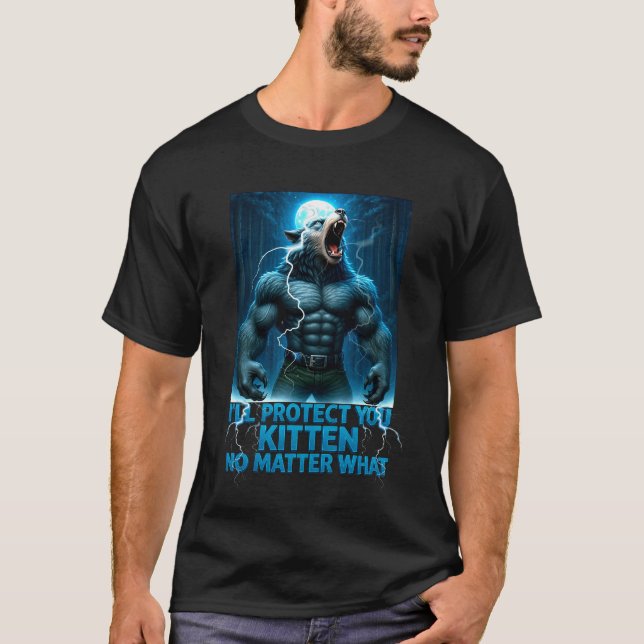 Jag skyddar dig lilla katt oavsett vad alfavarg  t shirt (Framsida)